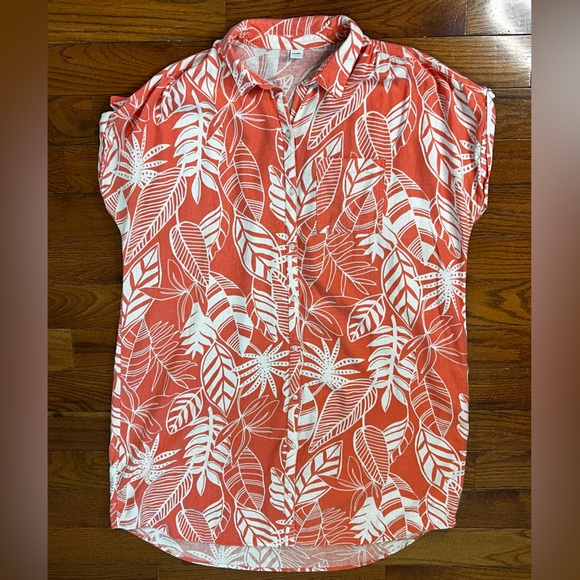 Old Navy Dresses & Skirts - Old Navy Tropical Palm Print Shirt Dress Orange White XL Great Condition